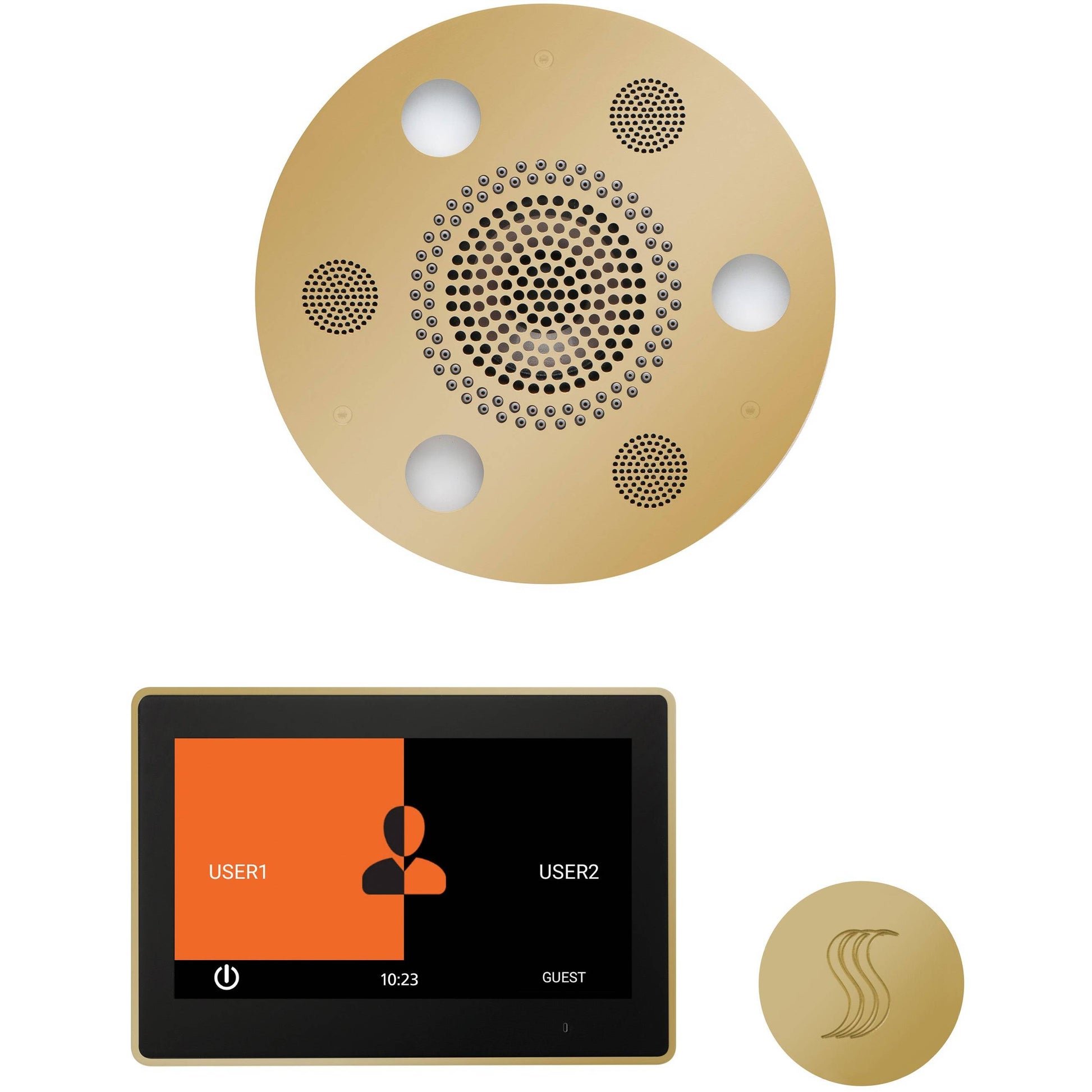 ThermaSol Wellness Steam Package with 10" ThermaTouch Round in Polished Brass Finish Polished Brass / Round / 10" ThermaSol wstp10r-pb.jpg