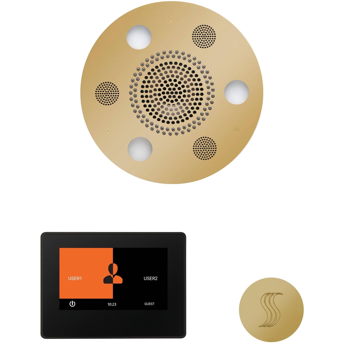 ThermaSol Wellness Steam Package with 7" ThermaTouch Round in Polished Brass Finish Polished Brass / Round / 7" ThermaSol wstp7r-pb.jpg