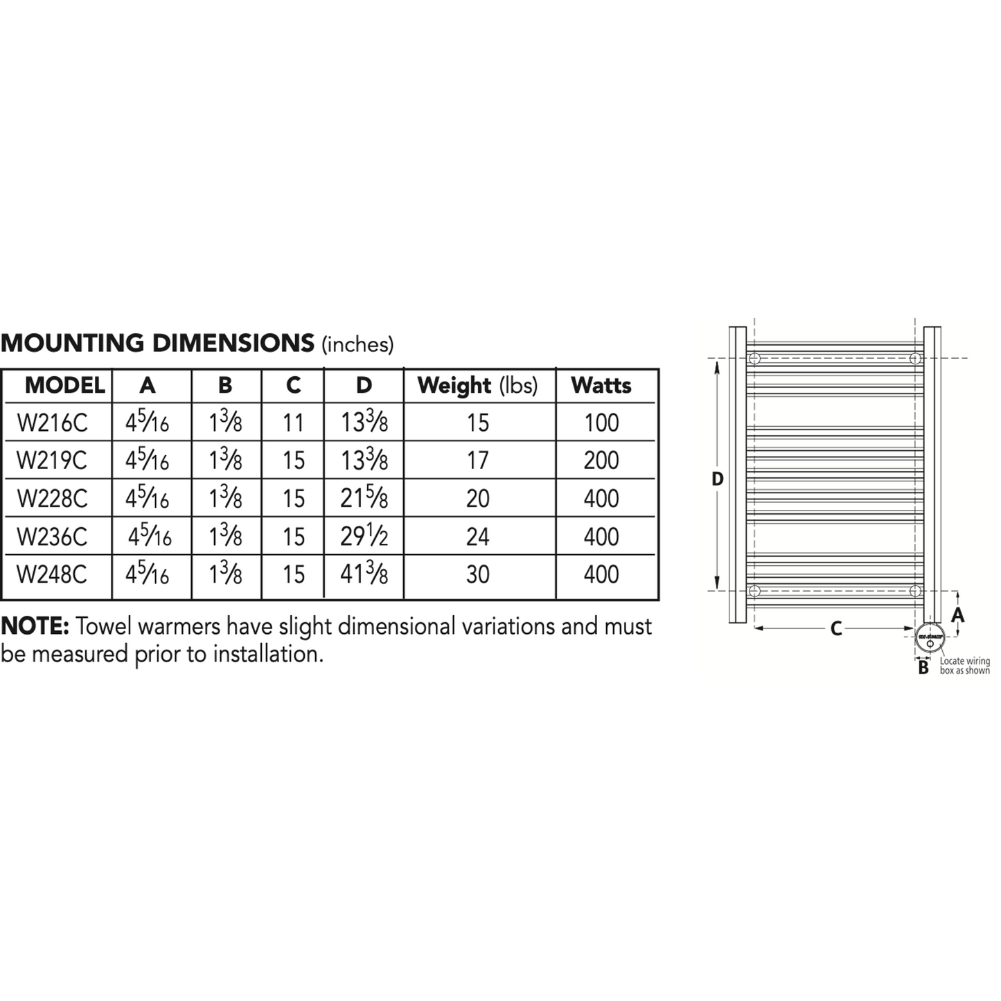 Mr. Steam Towel Warmers - The Broadway Collection W219C - 4 5/16" X 1 3/8" X 15 X 13 3/8" / Polished Chrome,W228C - 4 5/16" X 1 3/8" X 15 X 21 5/8" / Polished Chrome,W236C - 4 5/16" X 1 3/8" X 15 X 29 1/2" / Polished Chrome,W248C - 4 5/16" X 1 3/8" X 15 X 41 3/8" / Polished Chrome Mr Steam Screenshot2023-04-16at8.12.50AM.png